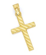 14k Real Solid Gold Cross Pendant with Diamond Cut Finish, - £132.65 GBP