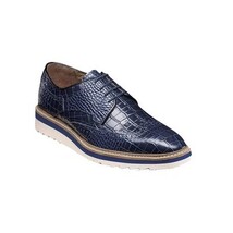 25725-400 Navy Stacy Adams Alario Wingtip Croco Embossed Leather Shoes image 6