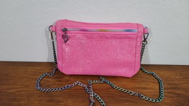 Pink Sparkling faux leather(vinyl) Bag with Cotton Interior, rainbow Zip... - £55.82 GBP