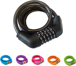 Idealux Self Coiling 5 Digit Combination Bike Lock, 4 Ft\. Resettable Cable - £32.92 GBP