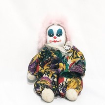 Jester Clown Porcelain Doll Figurine Multi Color Pink Hair 4.5&quot; Vintage - £19.60 GBP