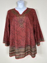 DG2 By Diane Gillman Womens Plus Size 1X Red Floral V-neck Tunic Top Long Sleeve - £12.85 GBP