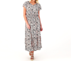 Destination 365 Printed Short-Sleeve Midi Dress Smocking- Sepia Rose Floral, PL - £23.47 GBP