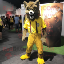 Yellow Werewolf mascot costume character dressed with a Button-Up Shirt and Shoe - £987.72 GBP