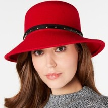 Nine West Womens Red Wool Felt Trench Bucket Hat Faux Leather Trim Metal Studs - £30.05 GBP