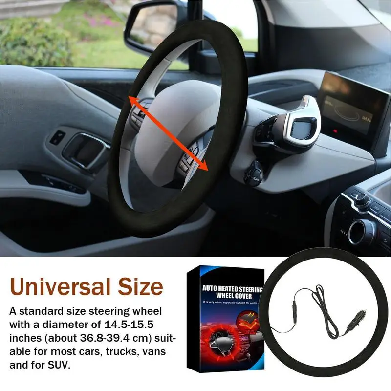 Car Heated Steering Wheel Cover Non-slip Quick Heating Steering Wheel Protecto - £16.52 GBP