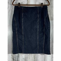 Worthington Womens Denim Skirt Size 10 Petite Dark Wash Zipper Accent Side Slits - £15.80 GBP