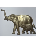 Vintage Brass Elephants Wall Hanging Art Trunks Up Mom And Baby - $39.69