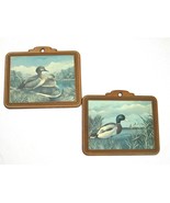 2 Vintage AJ Rudisill Mallard Duck Art Print Wood Wall Plaques 8 x 9 Bir... - £15.62 GBP