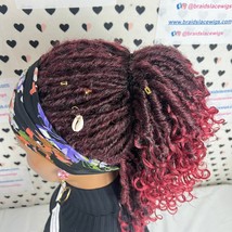 Short Faux Locs Headband Wig Boho Goddess Loc Distressed Curly Wigs Burgundy Red - £69.85 GBP