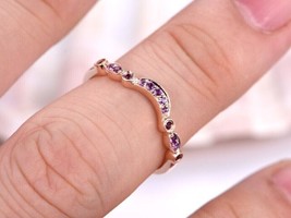 1Ct Round Cut Lab-Created Amethyst Women Half Eternity Ring 14k Rose Gold Plated - £109.64 GBP