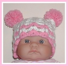 Snow White Girls Hat, Pink Baby Hat With Pompoms, Pink Pom Poms Jester B... - $12.00