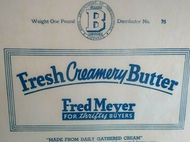 Butter Wrapper Fred Meyer Fresh Creamery Pound Label Original Circa 1940... - $25.20