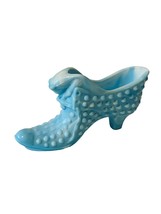 Fenton Art Glass Shoe Figurine Secret Slipper Boot cat milk blue hobnail... - £31.11 GBP