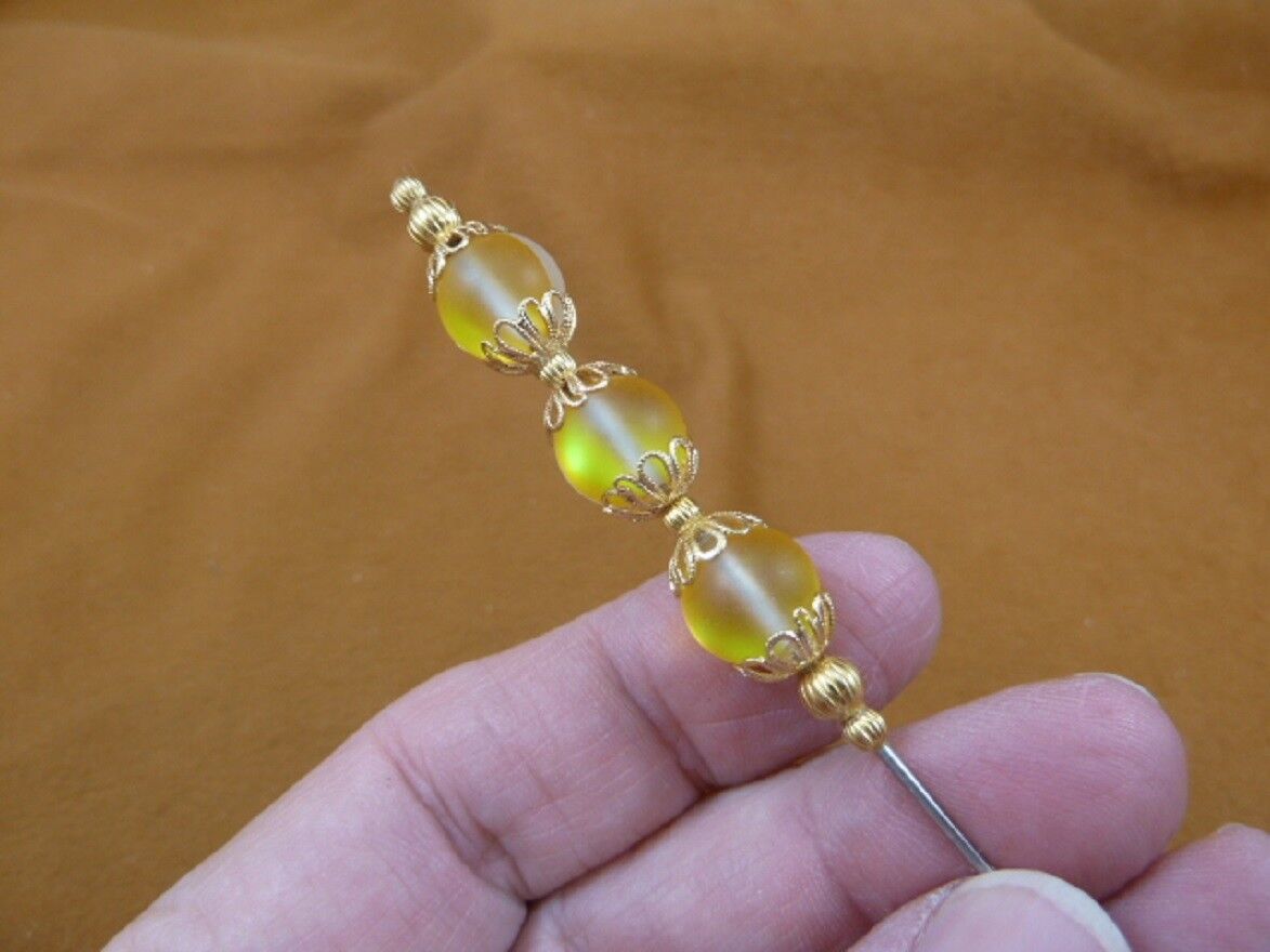 (U-380) 10 mm Peach Mermaid Moonstone 3 bead gold filigree hatpin Pin ha... - $10.39