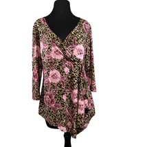 Baranda Womens Size Medium Pink Brown Floral Surplice Front Tunic - £8.71 GBP