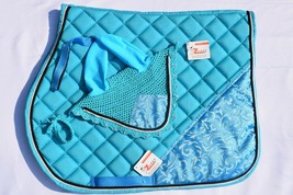 TEAL ENGLISH SADDLE PAD SET WITH MATCHING FLY BONNET - £36.03 GBP