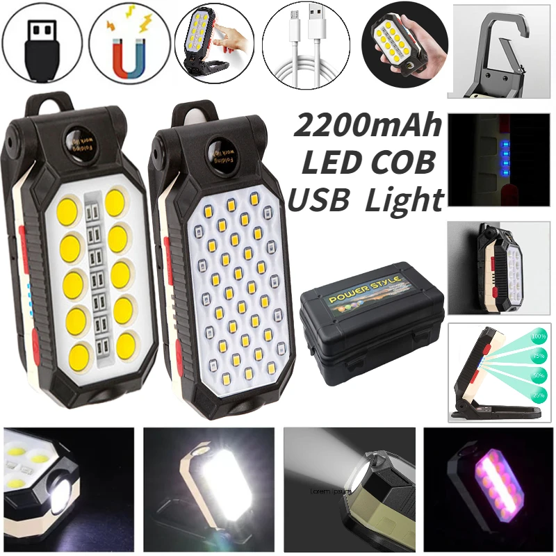 LED COB Work Light USB Rechargeable Torch Foldable Magnetic Portable Pow... - £8.54 GBP+