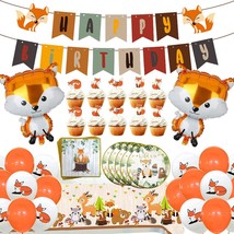 Fox Theme Birthday Party Supplies Decorations, 48PCS Fox Party Supplies Kit incl - £28.13 GBP