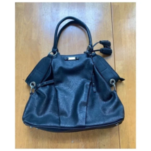 Nine West Satchel Black Leather Purse Bag Pockets Lined Zip Handbag, Medium - $44.89