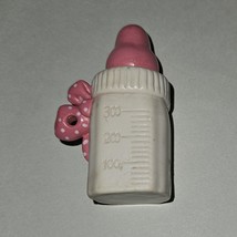VTG Small 2&quot; Pink White Baby Doll Bottle Polka Dot Bow 100 200 300 READ - $19.75
