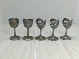 Silver tone Art Deco Dragon Serpent 5 Cordial Glass holders 2 designs - $12.73