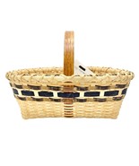 Handmade Basket Williamsburg Twill Oval with Blue Reed Accent Wood Handle - £35.09 GBP