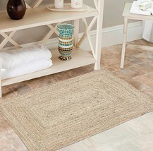 Jute Braid Natural Rug 2X3&#39; -Natural Linen Color, Hand Woven &amp; Reversible for - £28.52 GBP