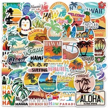 50 Pcs Hawaii Surfing Handmade Stickers Perfect Outdoor Holiday Travel Beach Lov - £7.86 GBP