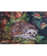 L Cahill Forest Hedgehog Original Acrylic Painting Garden Leaves Flowers... - $68.37 CAD