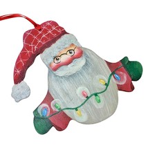 Hand Painted Wooden Ornament Santa Claus Hanging Christmas Tree Lights - £12.04 GBP