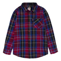 Levi&#39;s Big Boys Flannel One Pocket Long Sleeve Shirt Blue Plaid Size Medium - $26.73