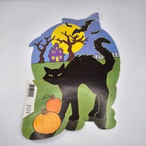 Vintage Eureka USA Halloween Die Cut Black Cat Bat Haunted House Wall Hanging - £7.50 GBP