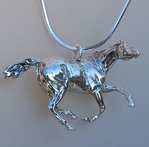 Galloping Mare Horse Sterling Silver Pendant &amp; Chain Zimmer horse jewelry - £99.90 GBP