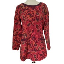 Denim &amp; Co Floral Fleece Tunic XS Cottagecore Top Pullover Roses Pockets Flower - £15.81 GBP