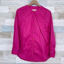 Michael Kors Sateen Band Collar Tunic Shirt Pink Stretch Casual Womens Small - £15.52 GBP