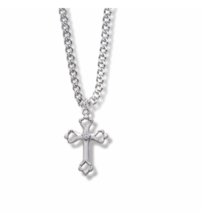 Sterling Silver And Enameled Budded Ends Cross With Stone Necklace &amp; Chain - £63.94 GBP