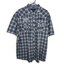 Ecko Unltd Shirt Mens XXL Blue Plaid Short Sleeve Pearl Snap Western But... - $13.40