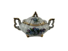 Napco Hand Painted Porcelain Purple Blue Violet Floral w Gold Trim Sugar Bowl - £5.13 GBP