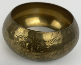 Floral Etched Brass Wide Chunky Large Hammered Bohemian Women’s Bangle B... - $29.69