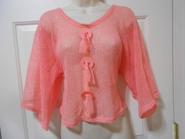 Noelle linen Mesh Lagenlook Coral Sequin Beach pullover Top Womens O/S B... - $9.89