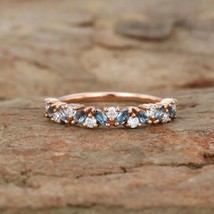 London Blue Topaz Wedding Half Eternity Band, 14K Rose Gold Plated Wedding Band - £54.12 GBP