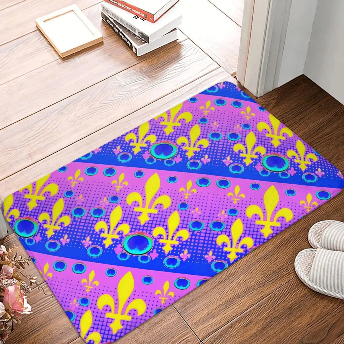 Fleur De Lys Bedroom Mat Blue Lilac Peacock Purple Pattern Art Rug Home Doormat - £12.98 GBP