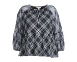 Women&#39;s Black Terra &amp; Sky Print Mesh Peasant Top Long Sleeves Size 0X 14... - £7.73 GBP