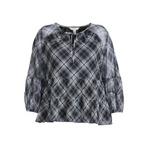 Women&#39;s Black Terra &amp; Sky Print Mesh Peasant Top Long Sleeves Size 0X 14... - £7.77 GBP