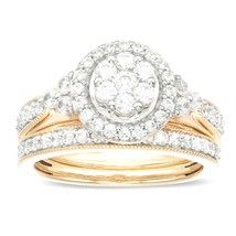 1.5 KT Diamanti Finti Grappolo Telaio Fidanzamento Sposa Set Anello 925 Argento - £117.30 GBP
