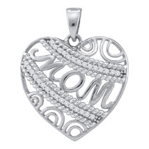 10k White Gold Womens Round Diamond Mom Mother Filigree Heart Pendant 1/10 Cttw - $199.00