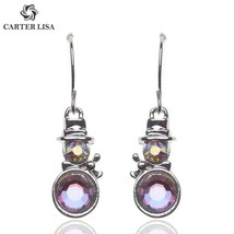 Beautiful Crystal Snowman Earrings Made With  Crystal Christmas Gift Silver/ Ton - £7.91 GBP