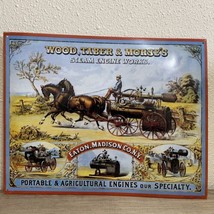 Vintage Repro By AAA Sign Co Metal Tin “Wood Taber &amp; Morse’s Steam Engine Works” - £13.44 GBP
