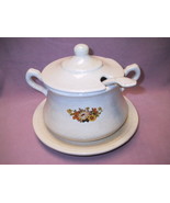 12 Cup Tan with Brown Specks Pottery Soup Tureen w/Ladle &amp; Underplate SP 82 - £23.13 GBP